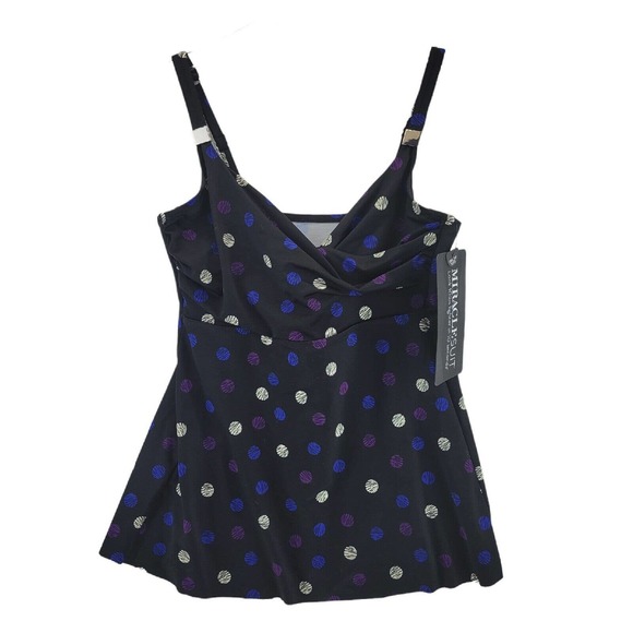 Miraclesuit Multi Spot Surplice Tankini Swim Top Size 34DDD Black Polka Dot NWT - Picture 3 of 9